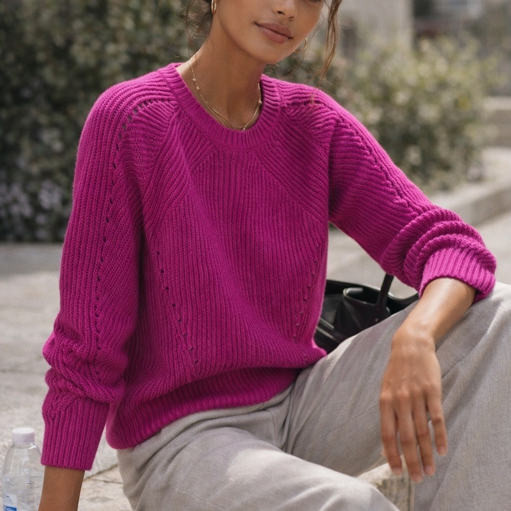 Ralph Lauren Fuschia Ribbed Knit Sweater Pullover Preppy Old Money Clean Girl